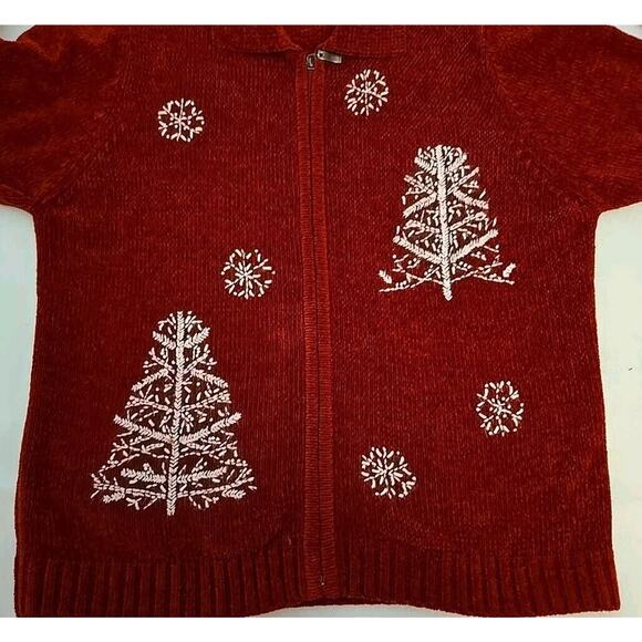 Allison Daley Women's‎ Red Chenille Full Zip Snowflake Christmas Sweater Size PM - Picture 3 of 8